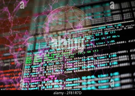 Web develop company web interface icon for software design concept. cloud information flow. Neural network running in Python. Stock Photo