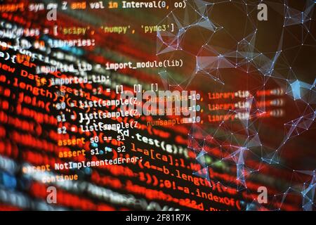Web develop company web interface icon for software design concept. cloud information flow. Neural network running in Python. Stock Photo