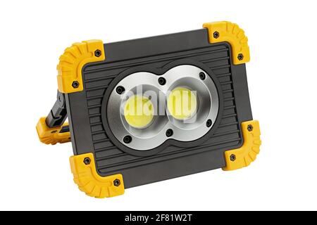 Portable yellow LED torch isolated on white background. File contains clipping path. Stock Photo