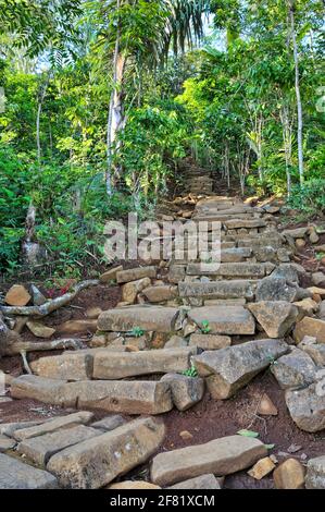 Gunung Padang is a megalithic site located in Karyamukti village, Cianjur regency, West Java Province of Indonesia, 50 km south-west of the city of Ci Stock Photo