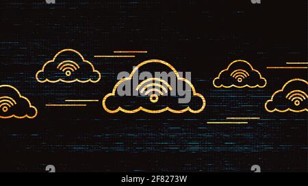 Digital Network Connecting With Clouds on Global Technology background,Cloud Computing concept. Stock Vector