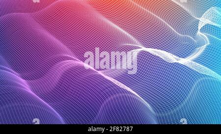 Colorful Digital Sound wave background,Wavy Particle Surface and earthquake Wave concept design,vector Illustration. Stock Vector
