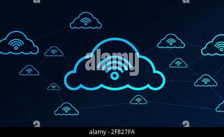 Digital data Network Connecting With Clouds on security Technology background,Cloud Computing concept. Stock Vector