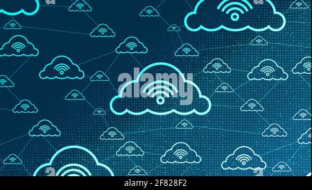 Cloud Network Connecting With Wifi icon on Global Technology background,Clouds Computing concept. Stock Vector