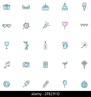 Set of party line icon. Simple trendy celebrate outline symbol concept. Isolated 2 tone vector 320x320 pixels illustration. Stock Vector