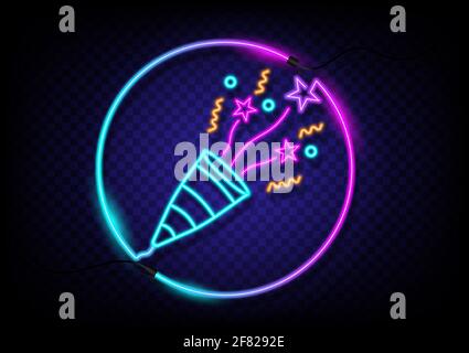 Celebrate party neon icon. Illuminated Fluorescence graphic vector retro style. Object on transparent background vector. Neon line in graphic style. Stock Vector