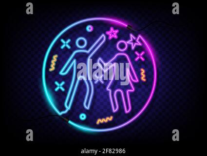Celebrate party neon icon. Illuminated Fluorescence graphic vector retro style. Object on transparent background vector. Neon line in graphic style. Stock Vector