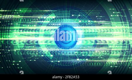 Blue Eye Camera Cyber Hi-tech on Future green Technology Background,Camera Security and Robot Concept design,Vector Illustration. Stock Vector