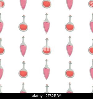 Witch seamless pattern with two kind of potion bottles with red and pink poison Stock Vector