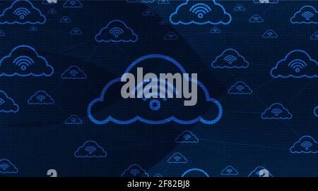 Cloud Network Connecting With Wifi icon on Global Technology background,Clouds Computing concept. Stock Vector