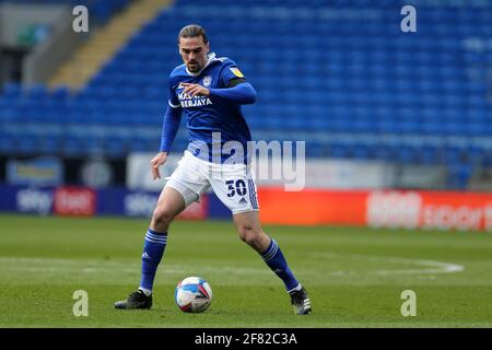 Cardiff, UK. 10th Apr, 2021. Ciaron Brown of Cardiff City in action. EFL Skybet championship match, Cardiff city v Blackburn Rovers at the Cardiff City Stadium in Cardiff, Wales on Saturday 10th April 2021. this image may only be used for Editorial purposes. Editorial use only, license required for commercial use. No use in betting, games or a single club/league/player publications. pic by Andrew Orchard/Andrew Orchard sports photography/Alamy Live news Credit: Andrew Orchard sports photography/Alamy Live News Stock Photo