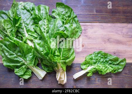 Balkan cuisine. Blitva ( chard leaves ) - popular leafy vegetables. Free space for text Stock Photo