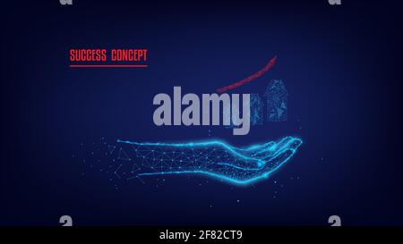 Diagram in hand from triangles and points on dark blue background. Success concept.  Economic growth. Analytics. Stock Vector