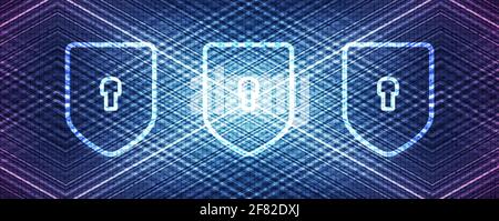 Neon Technology Shields Security,protection and connection Concept background design.vector illustration. Stock Vector