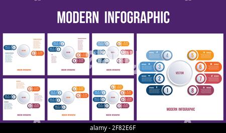 Set of infographic elements. Templates on two three four five six seven eight positions. Stock Vector