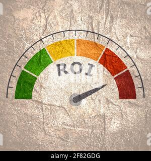 Color scale with arrow from red to green. The measuring device icon ...