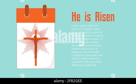 Good Friday concept, Resurrection of Jesus Christ. Calendar and Light Rays with Crucifixion of Christ. Concept Resurrection Jesus Christ. Easter. Stock Vector