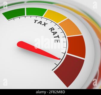 Abstract meter read level of tax rate result. Color scale with arrow ...