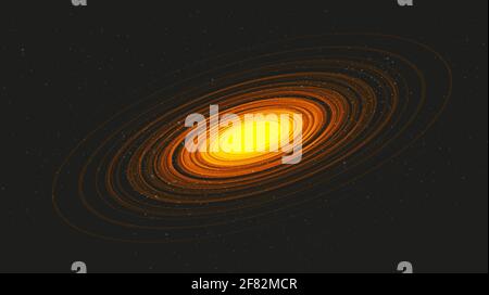 Orange Spiral Black Hole on Black Galaxy Background.planet and physics concept design,vector illustration. Stock Vector
