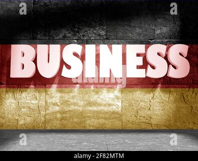 Business word on concrete wall in empty room. 3D rendering. Flag of the Germany Stock Photo