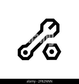 Outline icon. Wrench emblem. Isolated on white. Vector clipart Stock Vector