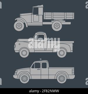Set of old trucks painted on the side. Vector clipart Stock Vector