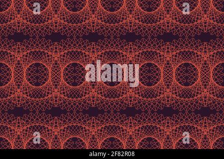 Seamless, abstract background pattern made with repetitive lines forming messy, chaotic geometric shapes. Mandala concept vector art in orange and pur Stock Photo