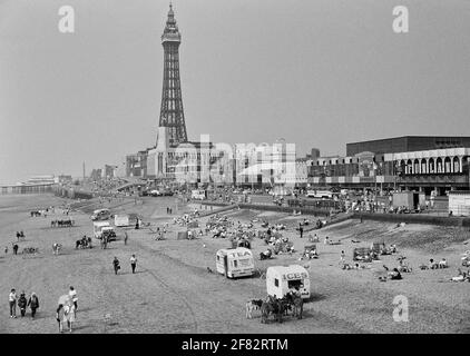 The beach and Tower at Blackpool. Lancashire. UK. Circa 1980's Stock Photo