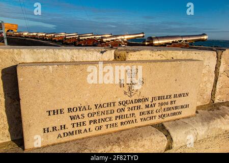 Starting cannons at the Royal Yacht Squadron in Cowes on the Isle of Wight Stock Photo