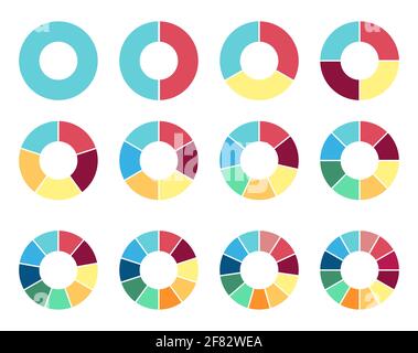 Circle pie chart. 2,3,4,5,6,7,8,9,10 11 12 sections or steps Flat process cycle Progress sectors Stock Vector