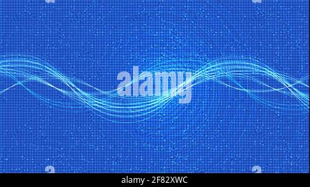 Electronic Sound wave with digital circle  Background,earthquake wave diagram concept,design for music studio and science,Vector Illustration. Stock Vector