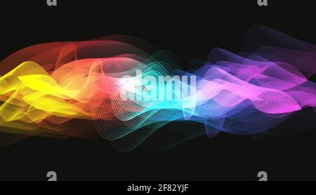 Modern Colorful Digital Sound Wave on Black background vector. Stock Vector
