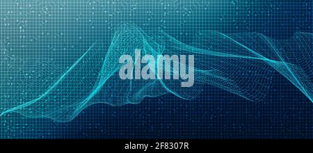 Abstract Digital Line Sound Wave on Blue Background,technology and earthquake wave diagram concept,design for music studio and science,Vector Illustra Stock Vector