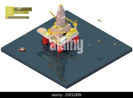 Vector isometric offshore drilling rig or oil platform Stock Vector