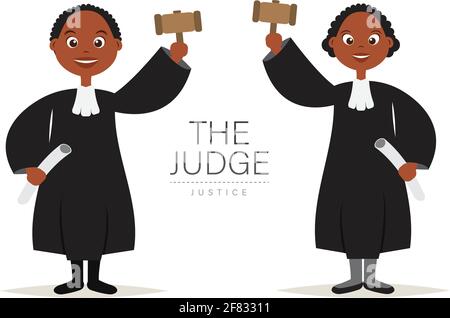 Cute African American The Judge Cartoon Women Character with Hold the ...