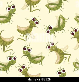 Vector Seamless pattern grasshopper Cartoon Character design Cute style concept. Stock Vector