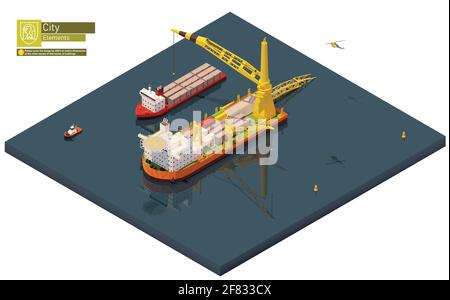 Vector isometric pipe laying vessel, pipe lay ship Stock Vector