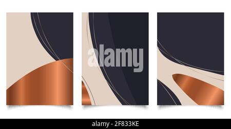 Set of brochure background template abstract aesthetic modern elegant luxury style copper metallic, black in organic shape with line. Minimal design t Stock Vector