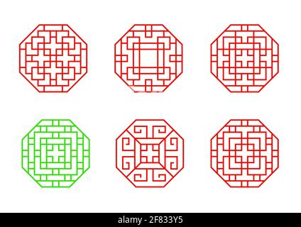Set of Stencil Chinese octagon window frame vector art Stock Vector