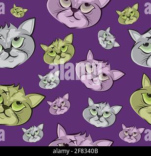 Vector Seamless pattern Crazy cat Cartoon Characterwith star  design Cute style concept. Stock Vector
