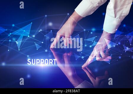Businessman touching huge screen concept Stock Photo