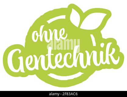 eps vector file modern green round stamp with leaves, white text without genetic engineering (in german) Stock Vector