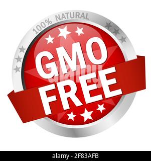 EPS 10 vector with round colored button with banner and text gmo free Stock Vector