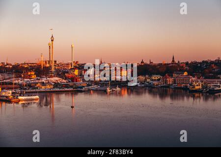 Early winter morning in Stockholm Sweden with the sun rising Stock Photo