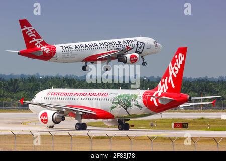 Kuala Lumpur, Malaysia - January 21, 2018: Air Asia Airbus A320 airplanes at Kuala Lumpur International Airport (KUL) in Malaysia. Airbus is a Europea Stock Photo