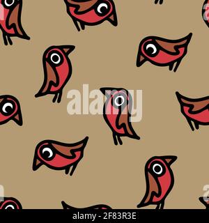 Seamless vector pattern with simple birds on beige background. Hand drawn dove wallpaper design. Cartoon animal fashion textile. Stock Vector
