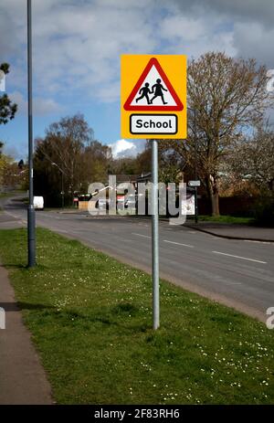 A School road sign, Woodloes Park estate, Warwick, warwickshire, England, UK Stock Photo