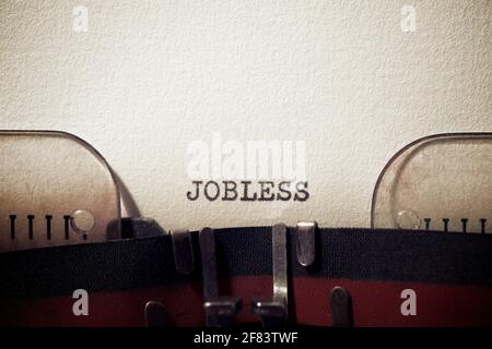 Jobless word written with a typewriter. Stock Photo