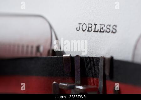 Jobless word written with a typewriter. Stock Photo