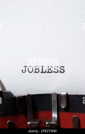 Jobless word written with a typewriter. Stock Photo